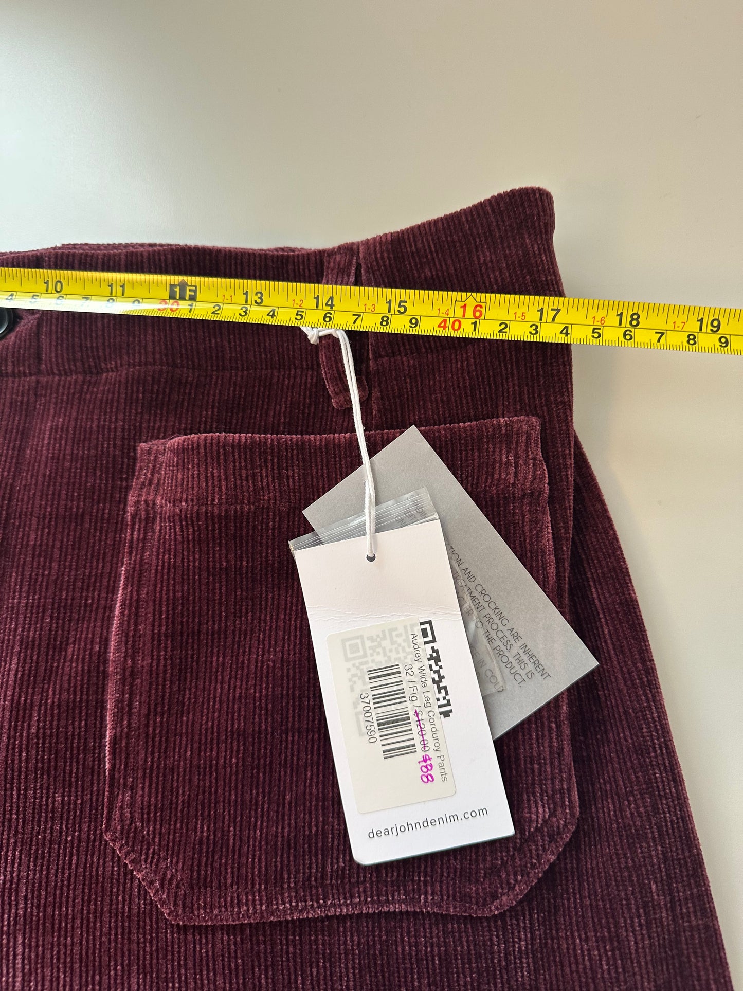 NWT Dear John Wide Leg Patch Pocket Corduroy Pants in Fig | Size 32