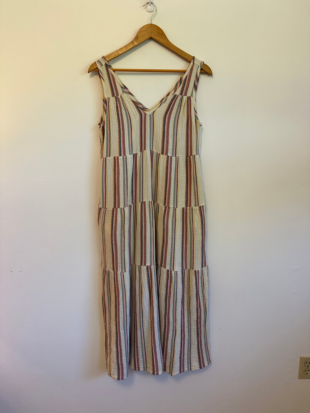 Marine Layer Striped Double Gauze Tiered Midi Dress | Size Small