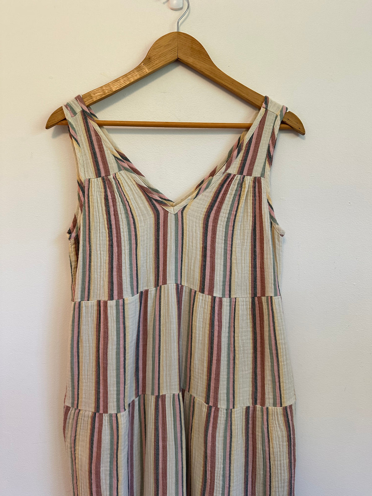 Marine Layer Striped Double Gauze Tiered Midi Dress | Size Small