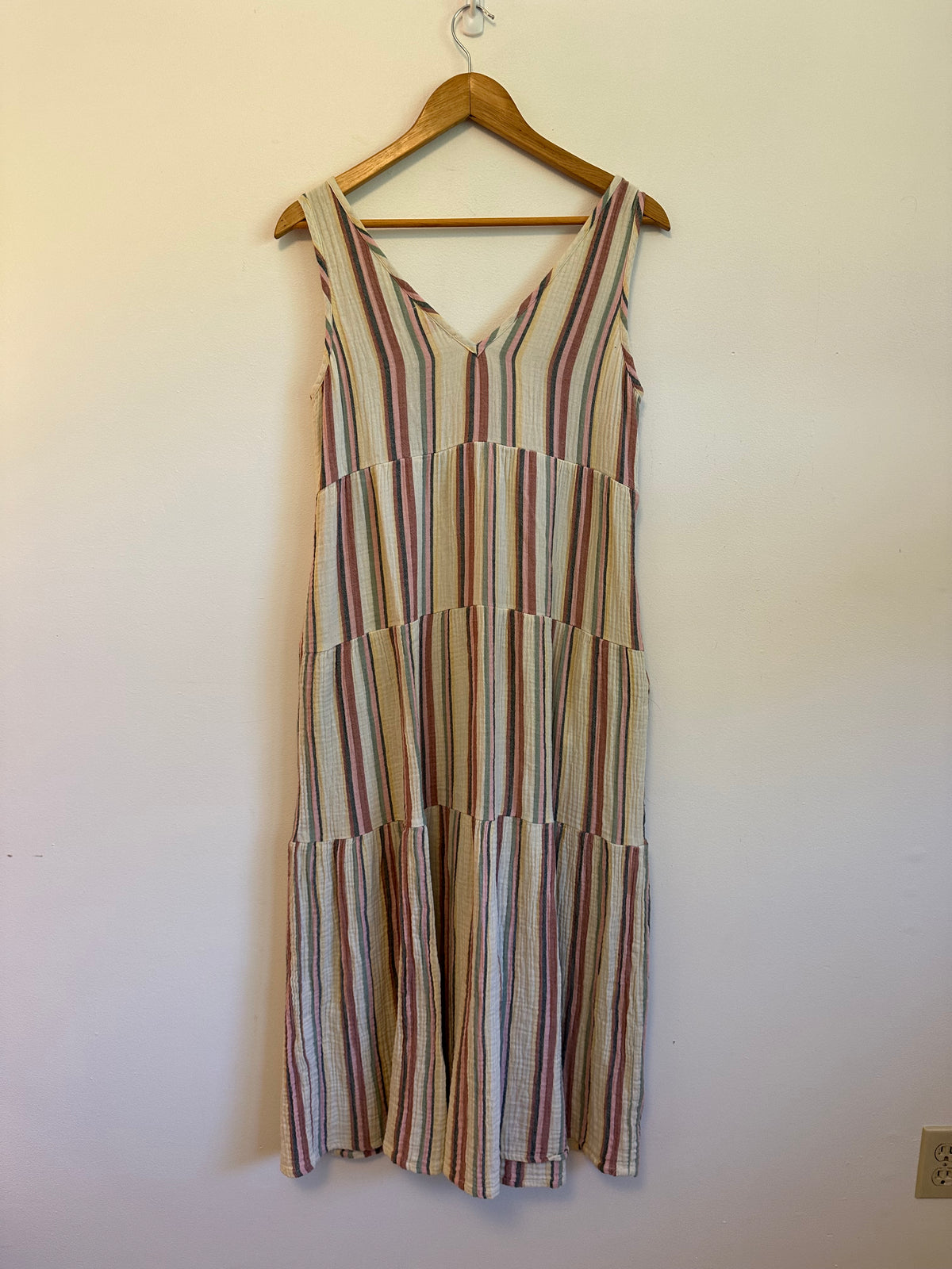 Marine Layer Striped Double Gauze Tiered Midi Dress | Size Small