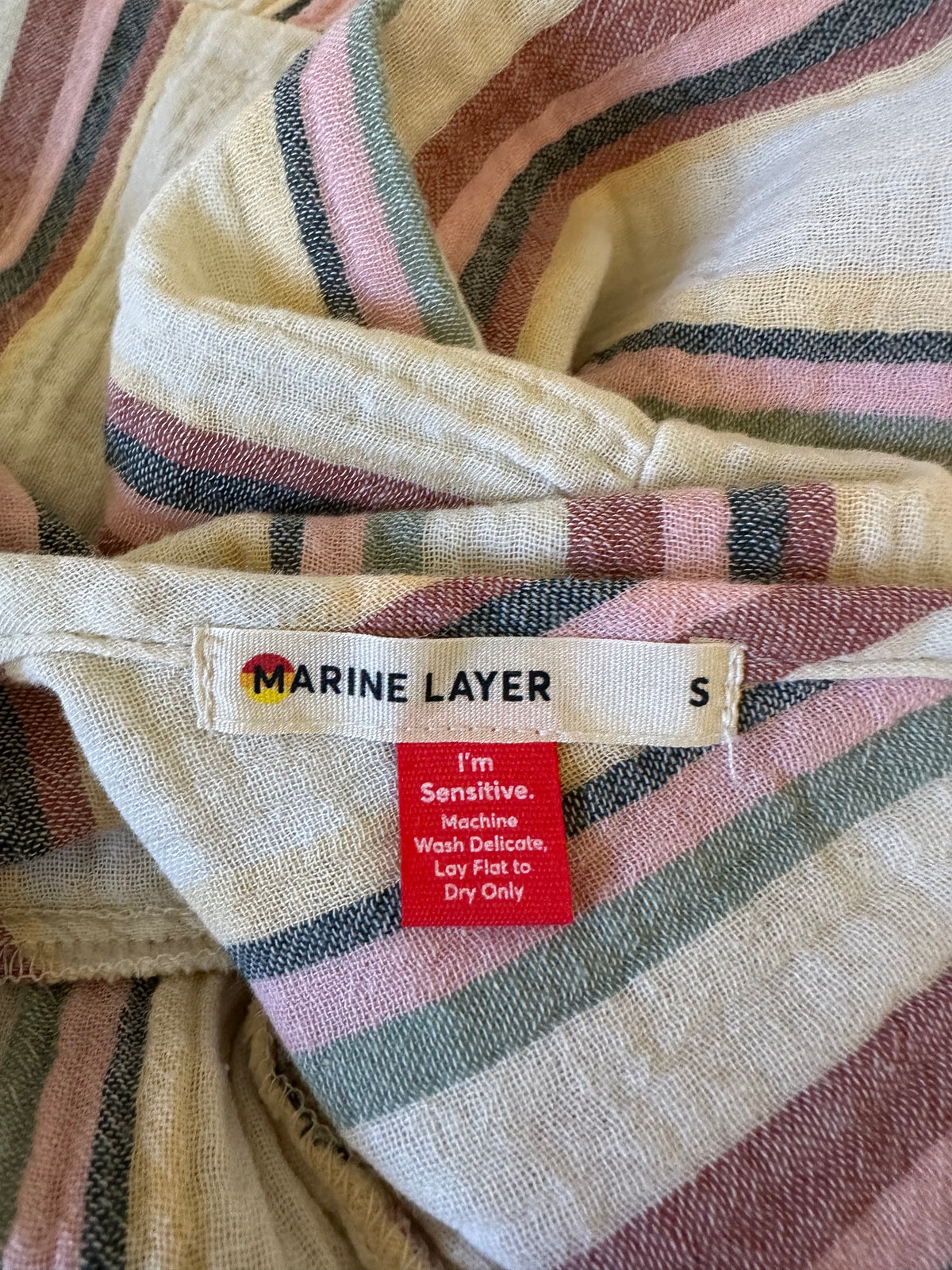 Marine Layer Striped Double Gauze Tiered Midi Dress | Size Small