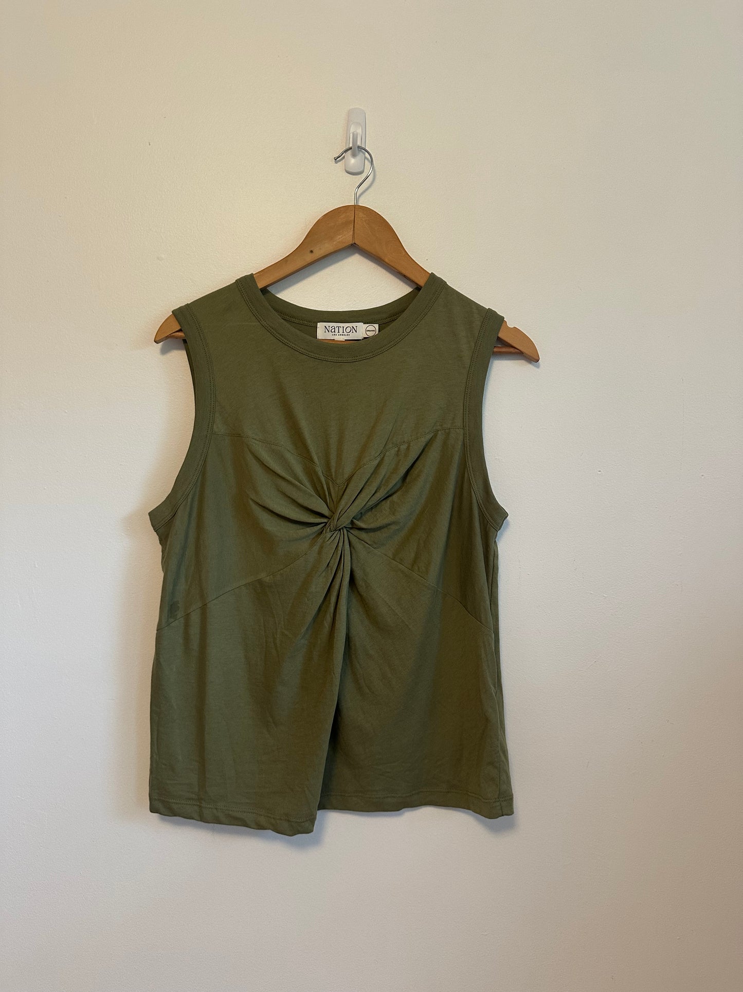 Nation LTD Olive Green Organic Cotton Twist Front Tank Top | Size Medium