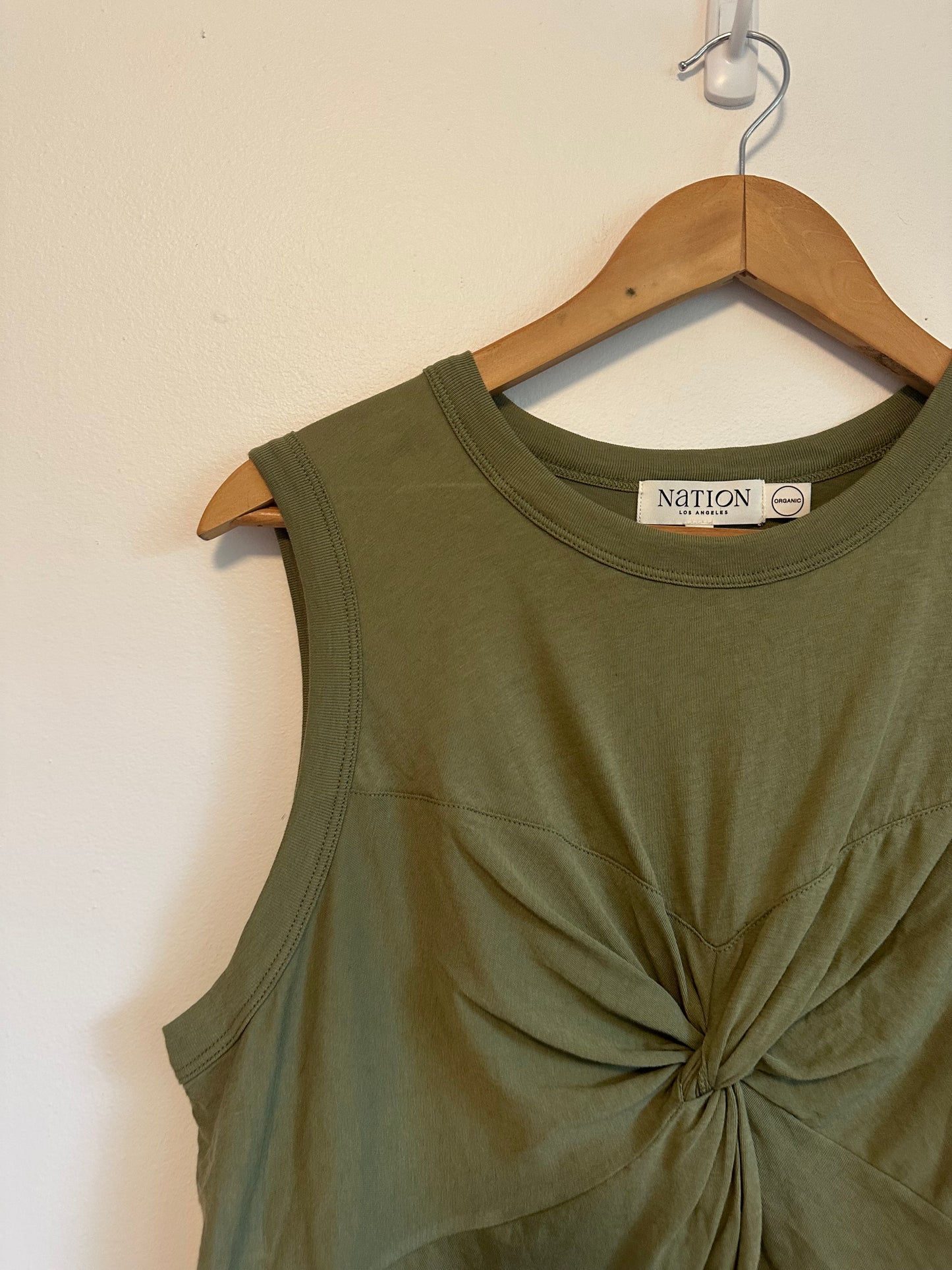 Nation LTD Olive Green Organic Cotton Twist Front Tank Top | Size Medium