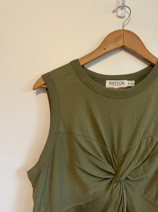 Nation LTD Olive Green Organic Cotton Twist Front Tank Top | Size Medium