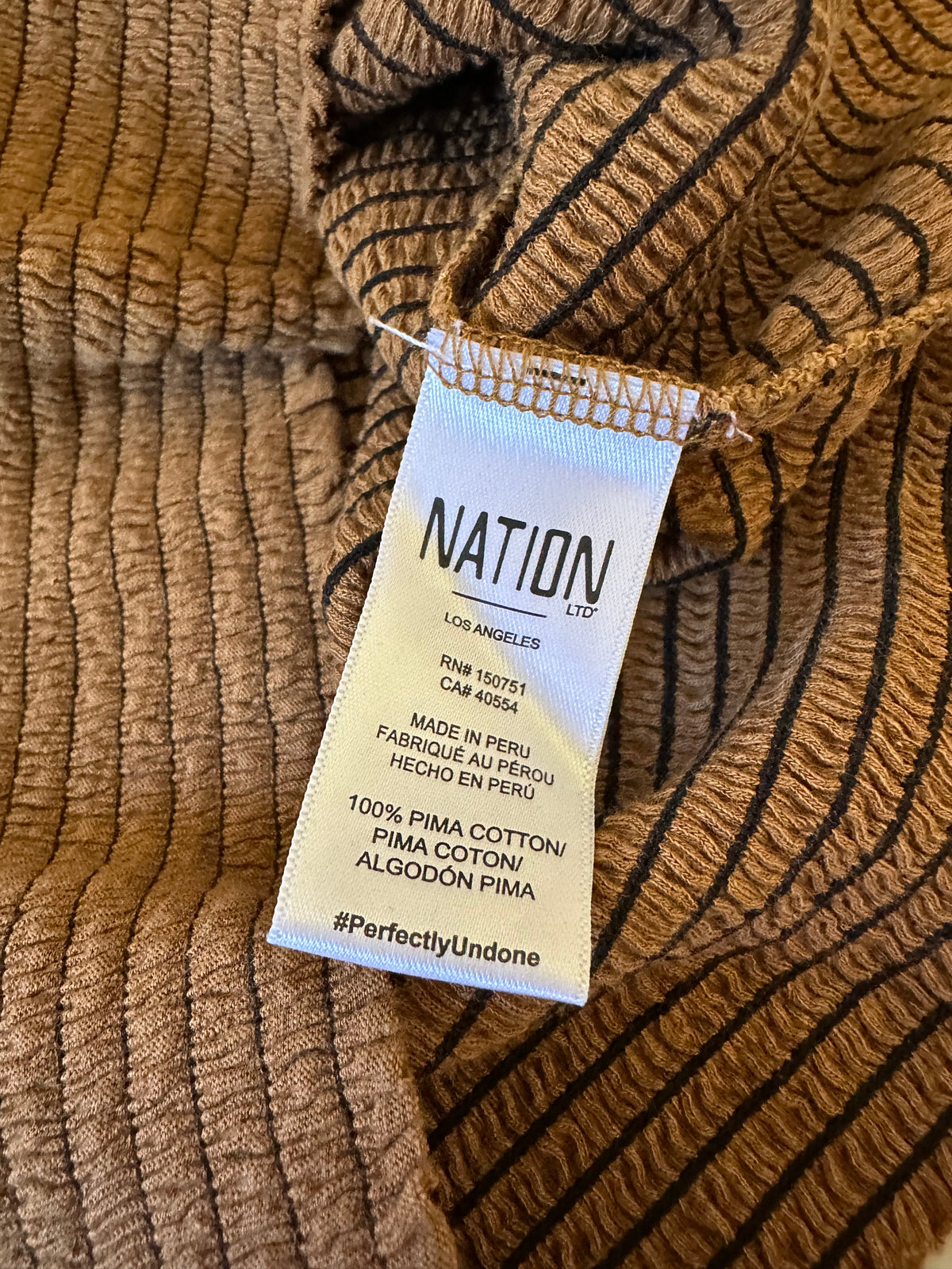 Nation LTD Brown Smocked Pima Cotton Puff Sleeve V-Neck Top | Size Medium