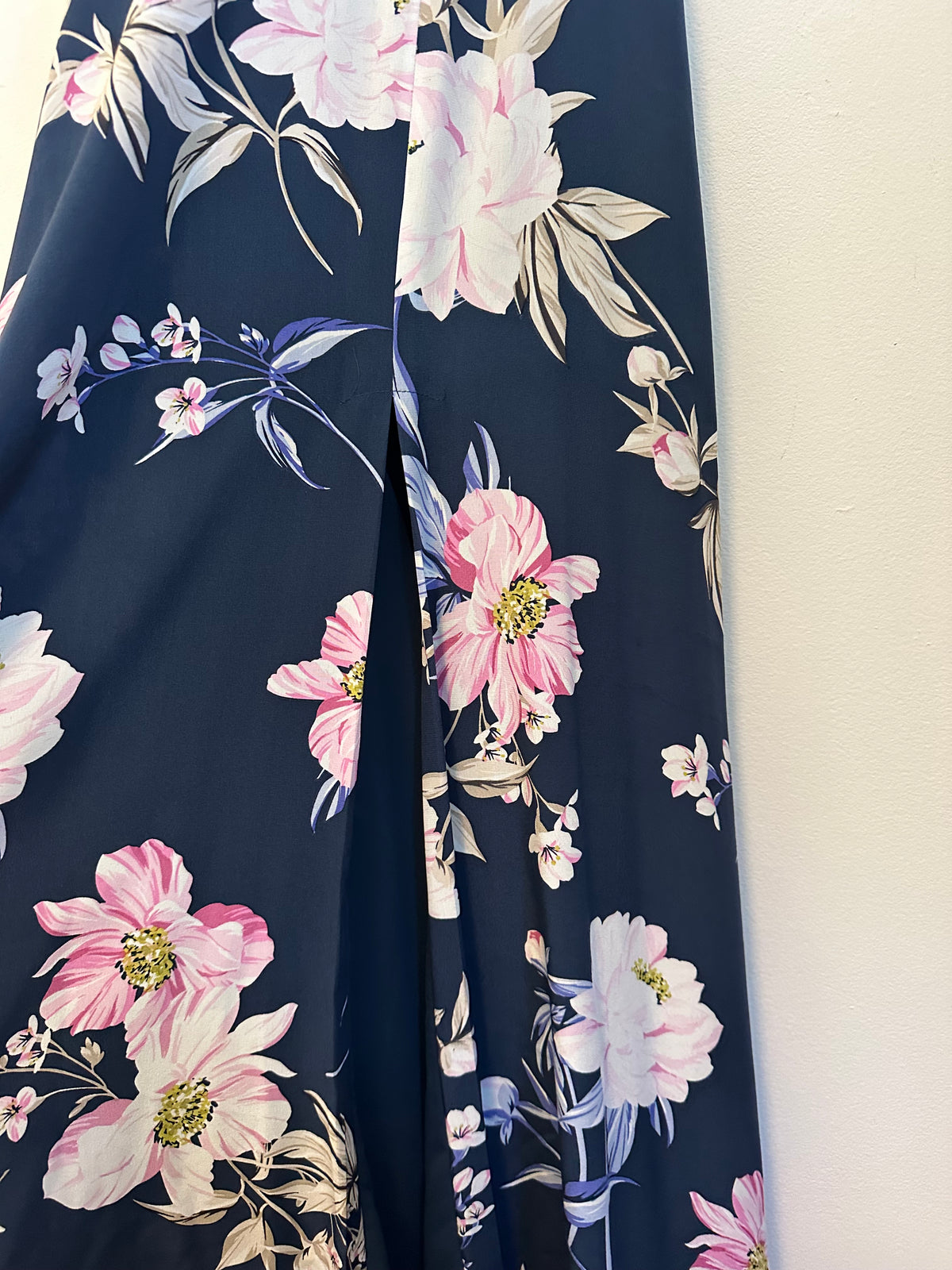 Yumi Kim Navy Blue Floral 100% Silk Maxi Dress | Size Medium