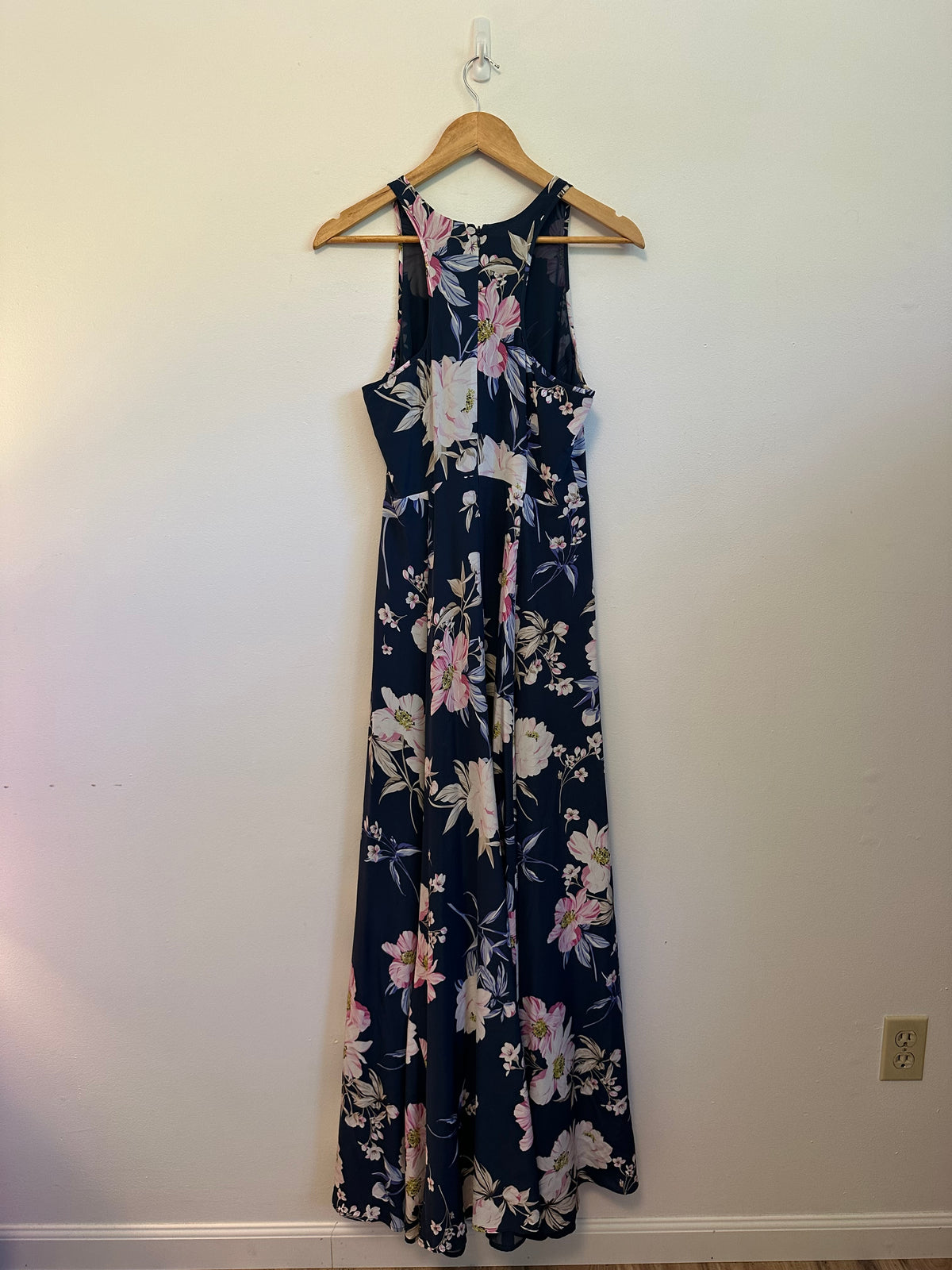 Yumi Kim Navy Blue Floral 100% Silk Maxi Dress | Size Medium