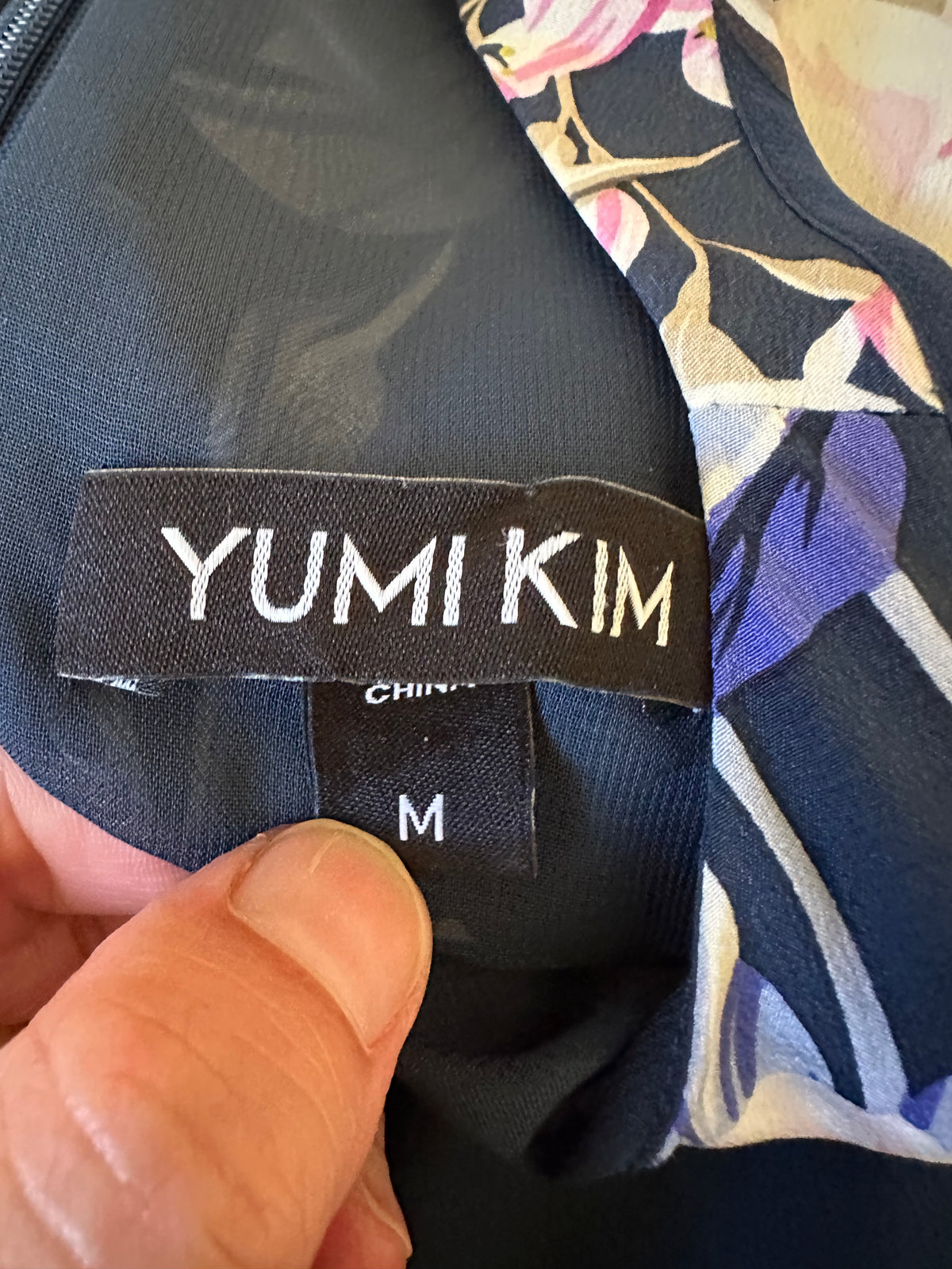 Yumi Kim Navy Blue Floral 100% Silk Maxi Dress | Size Medium