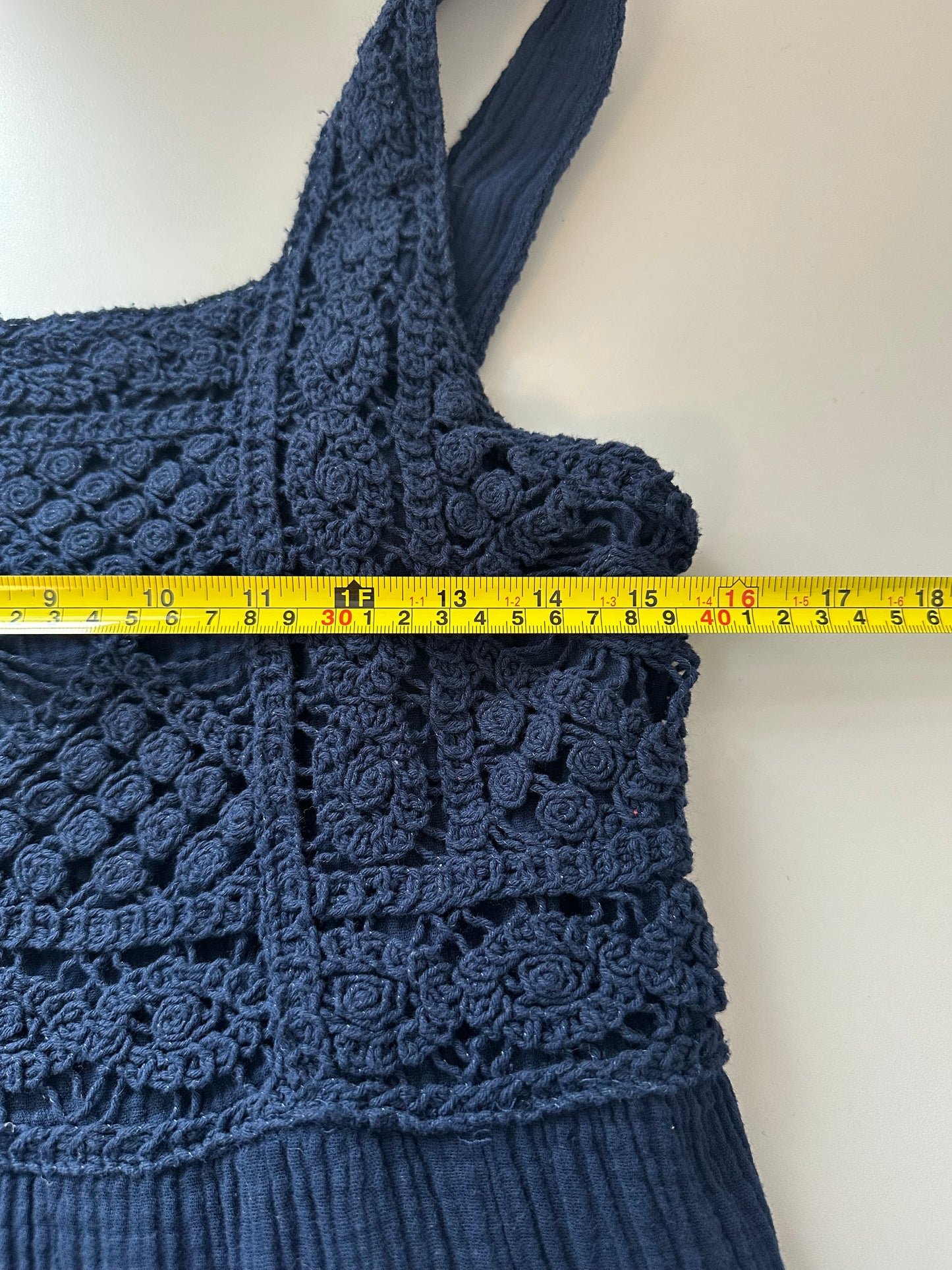 NWT Dear John Navy Blue Cotton Crochet and Gauze Chasity Maxi Dress | Size Large