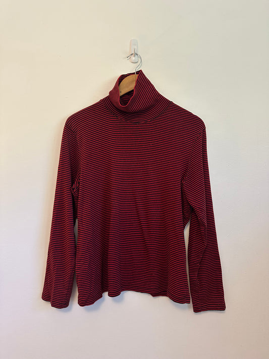 Jones New York Sport Red and Black Striped Cotton Turtleneck | Size XL