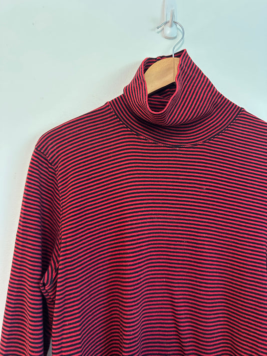 Jones New York Sport Red and Black Striped Cotton Turtleneck | Size XL