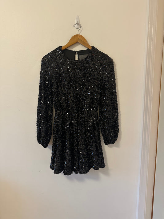 Anthropologie Sundays in Brooklyn Sequin Mini Dress in Black | Size XS Petite
