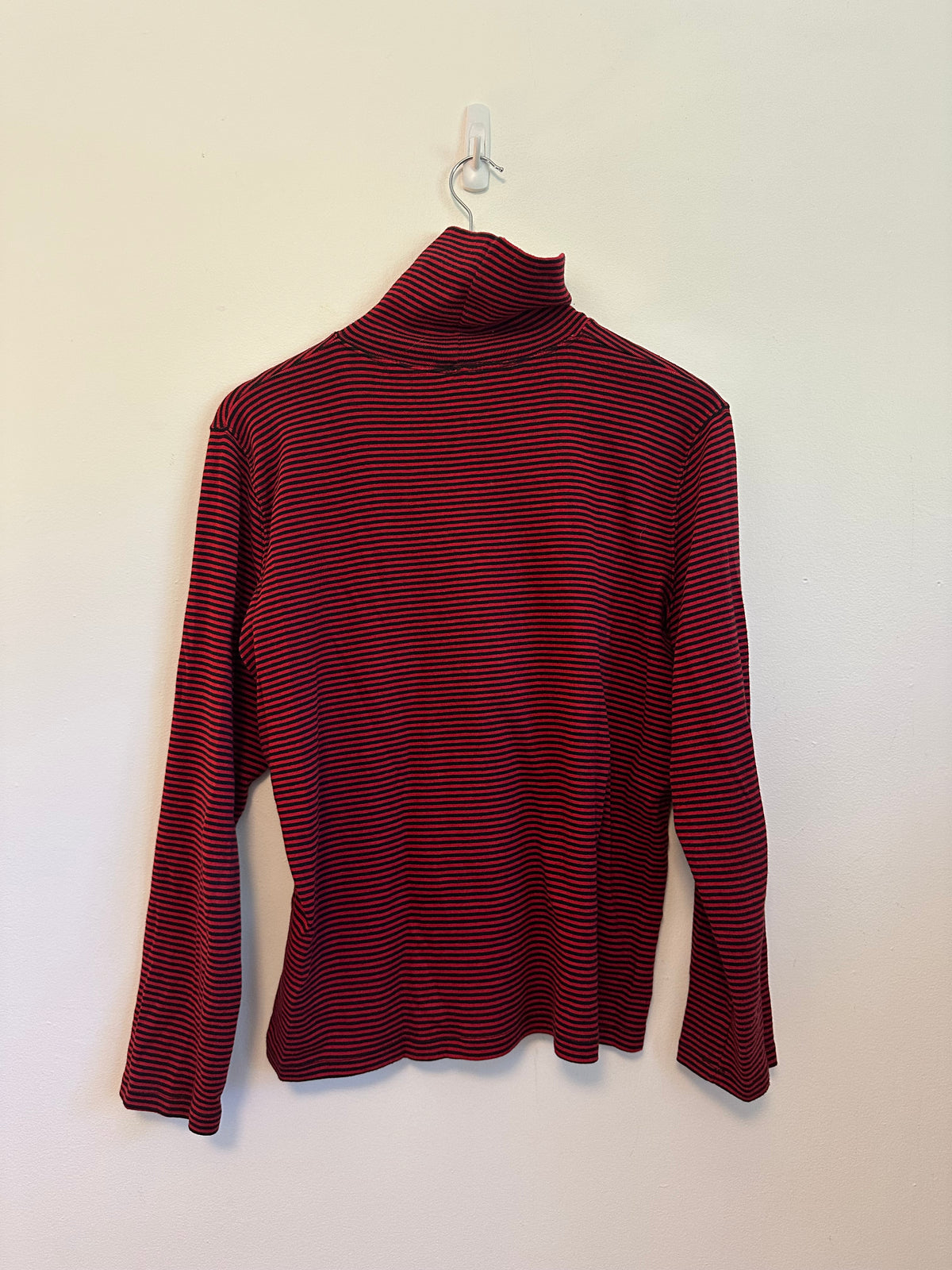Jones New York Sport Red and Black Striped Cotton Turtleneck | Size XL