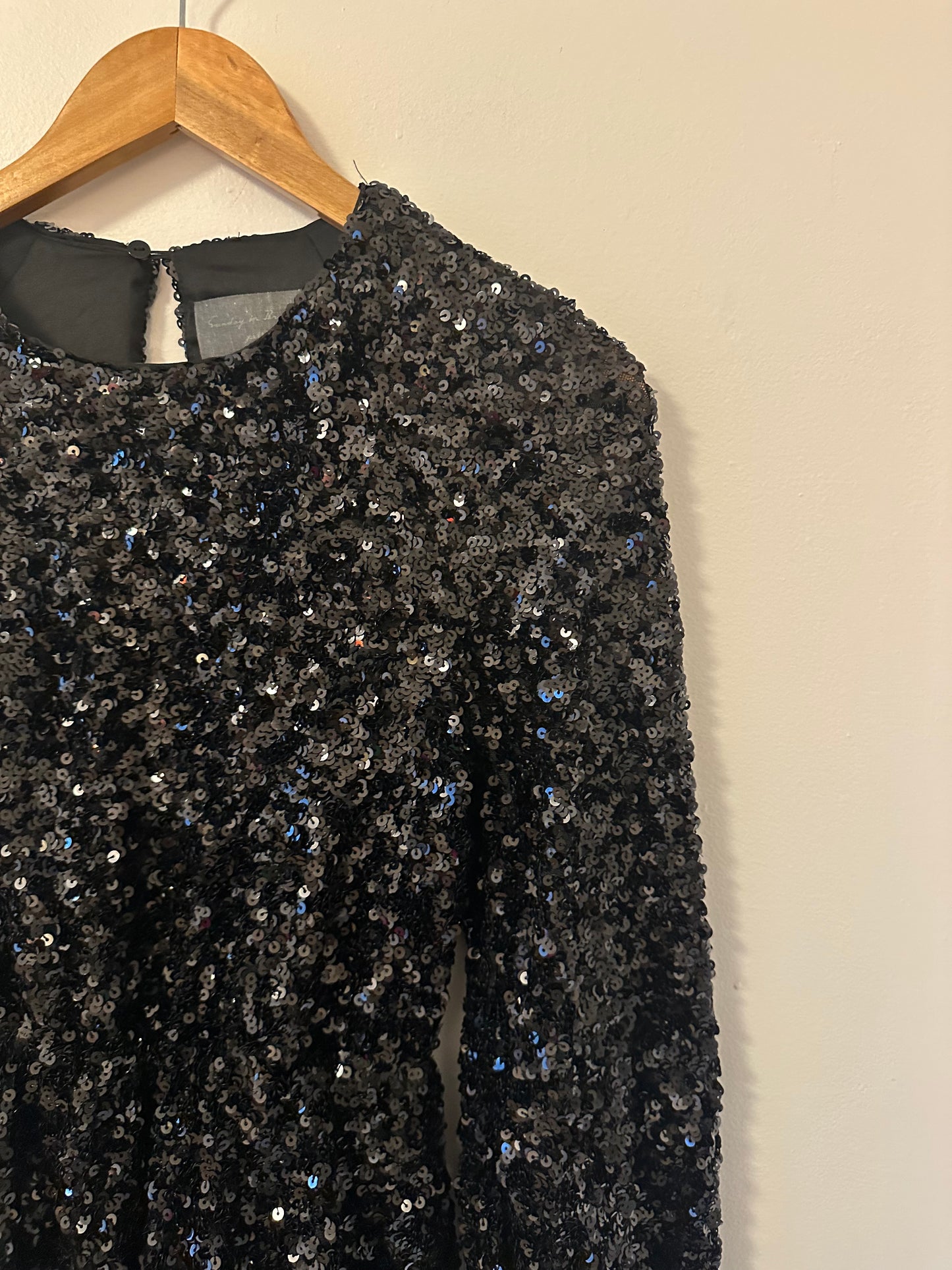 Anthropologie Sundays in Brooklyn Sequin Mini Dress in Black | Size XS Petite