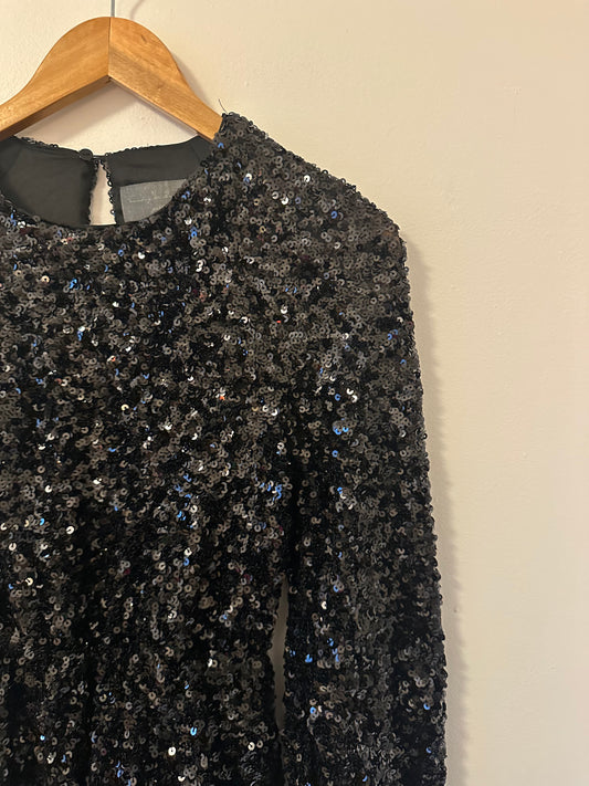Anthropologie Sundays in Brooklyn Sequin Mini Dress in Black | Size XS Petite