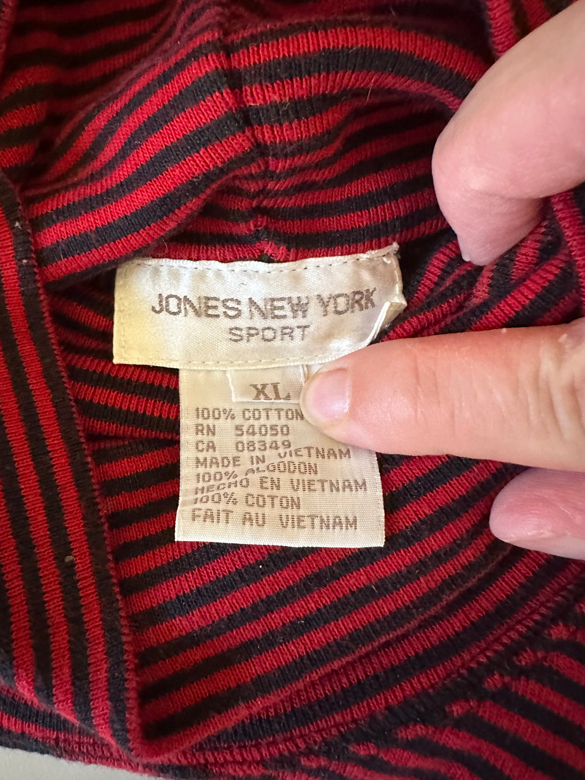 Jones New York Sport Red and Black Striped Cotton Turtleneck | Size XL