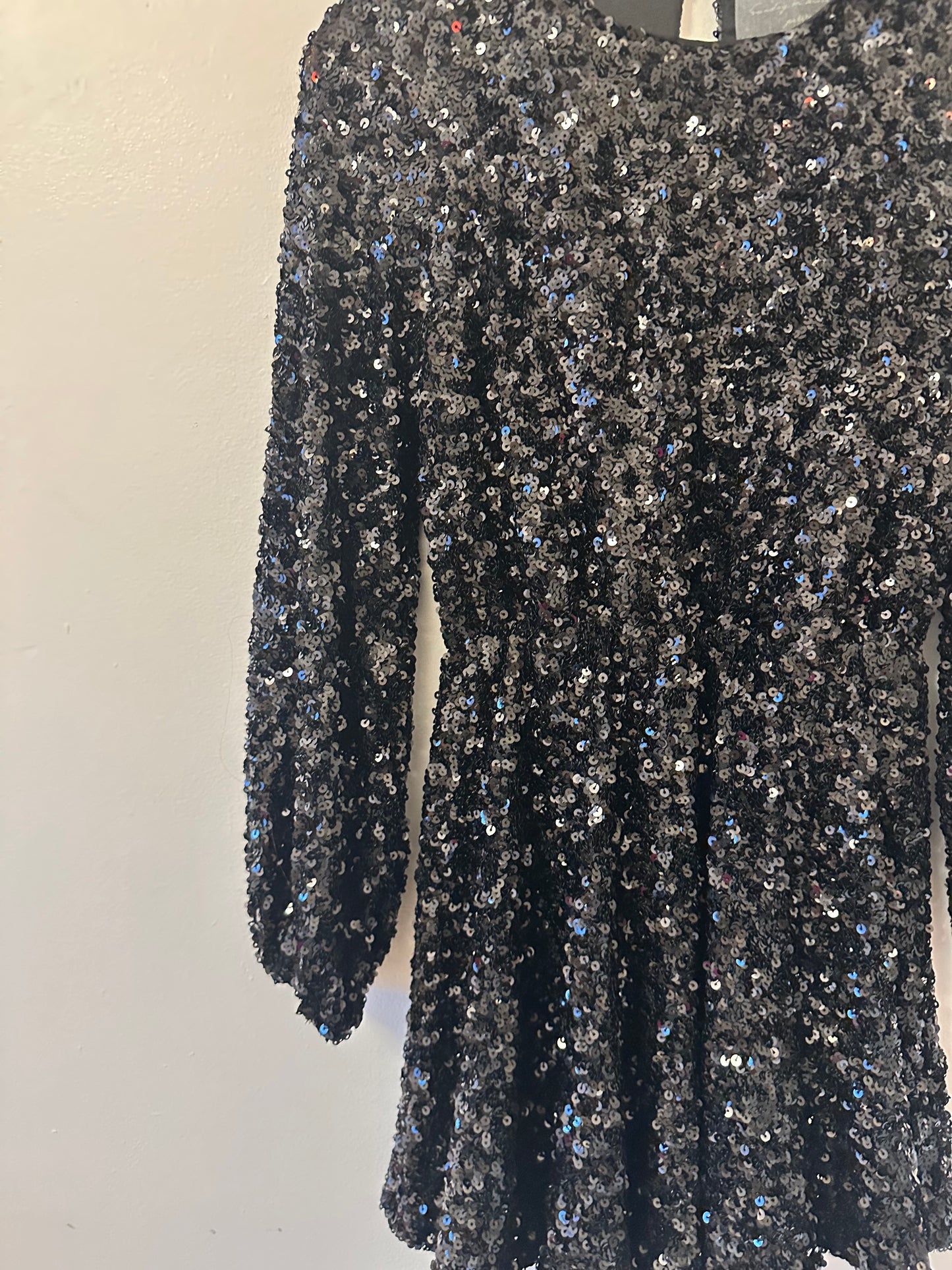 Anthropologie Sundays in Brooklyn Sequin Mini Dress in Black | Size XS Petite