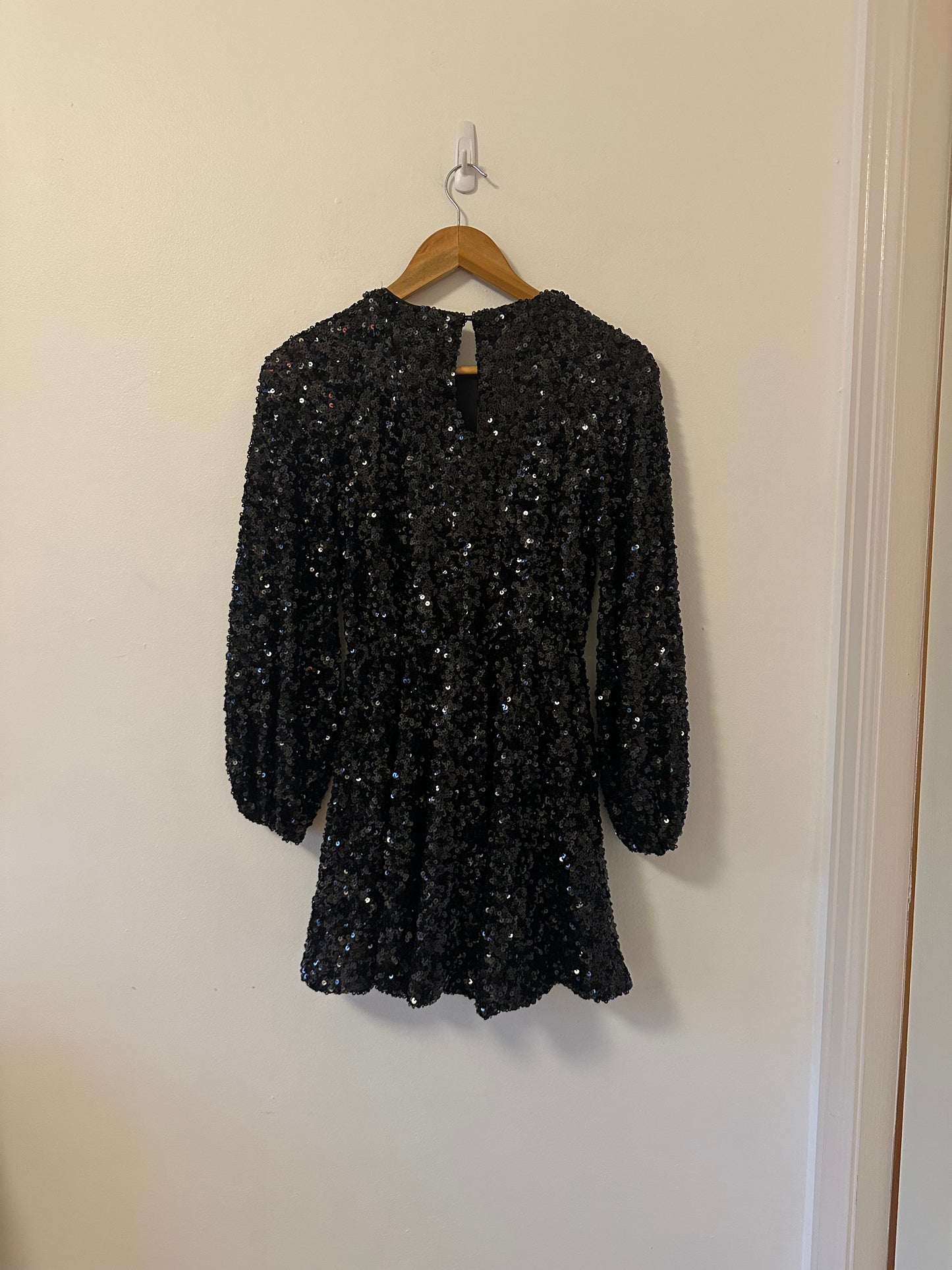 Anthropologie Sundays in Brooklyn Sequin Mini Dress in Black | Size XS Petite