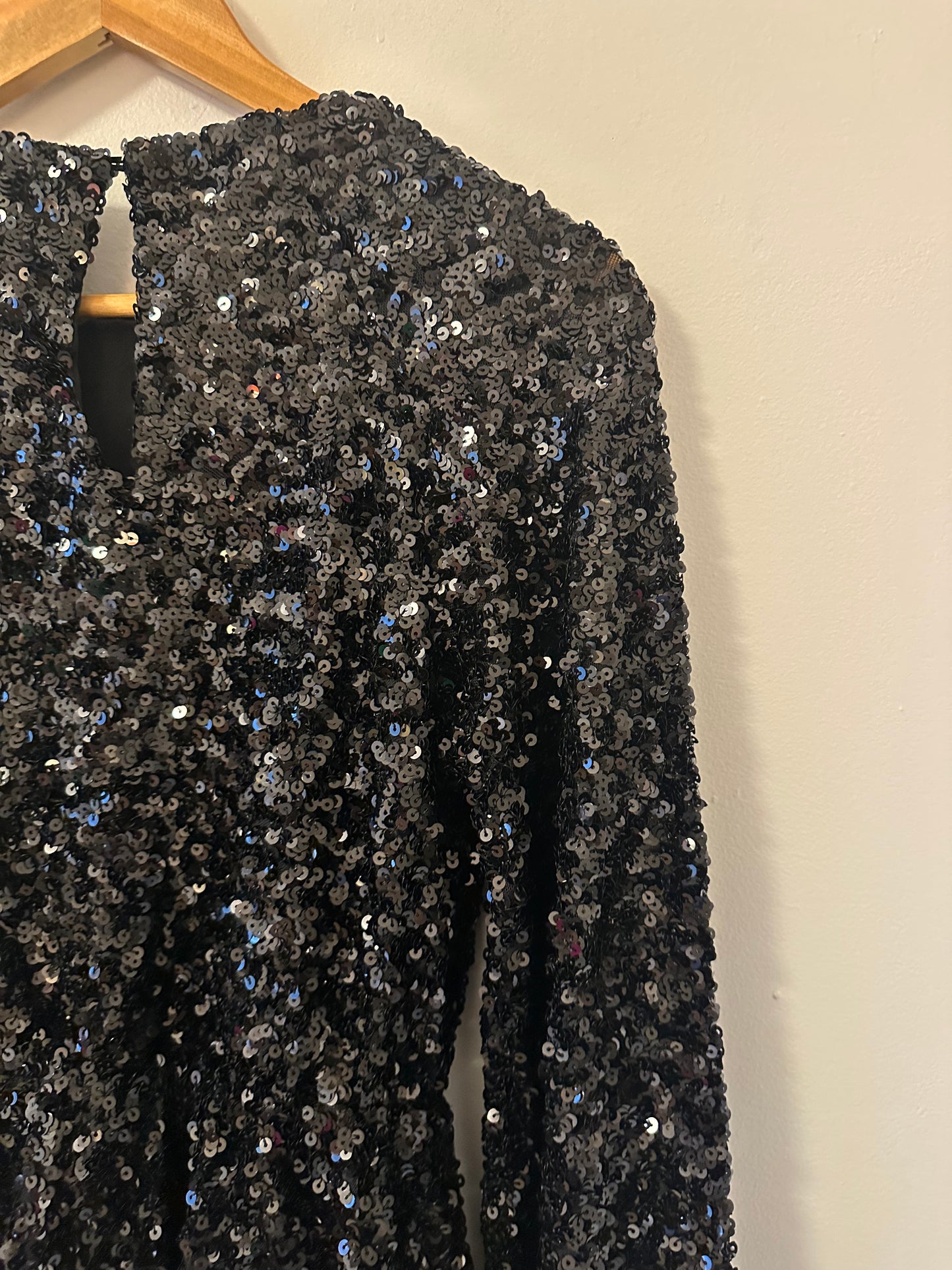 Anthropologie Sundays in Brooklyn Sequin Mini Dress in Black | Size XS Petite