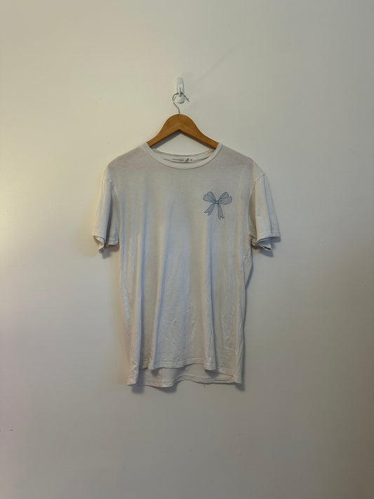 Altar'd State White and Blue Bow Graphic Short Sleeve T-Shirt | Size XS