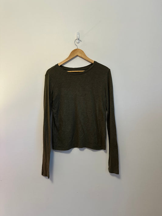 Z Supply Olive Green Slub Cotton Long Sleeve Crewneck T-Shirt | Size Medium