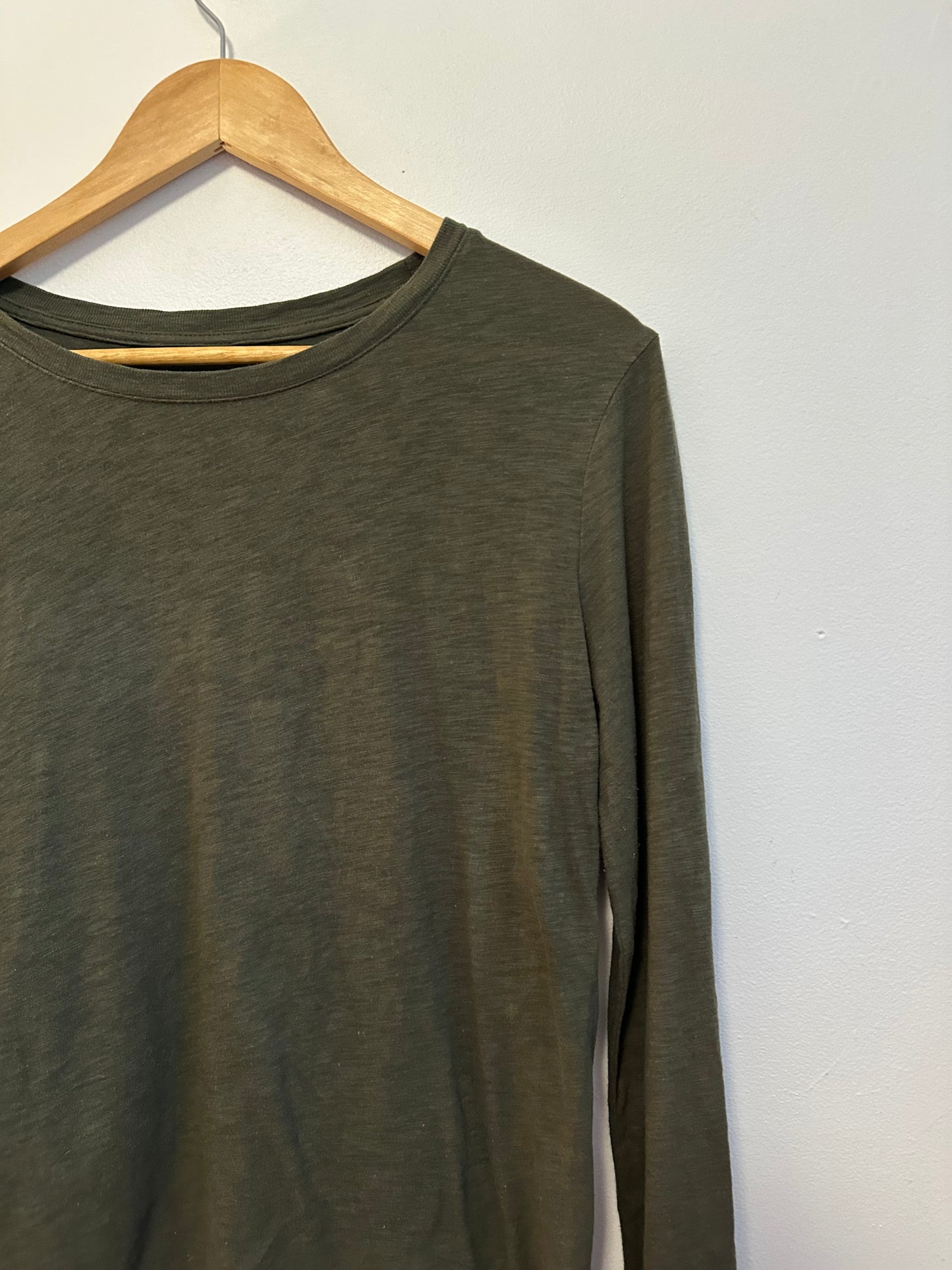 Z Supply Olive Green Slub Cotton Long Sleeve Crewneck T-Shirt | Size Medium