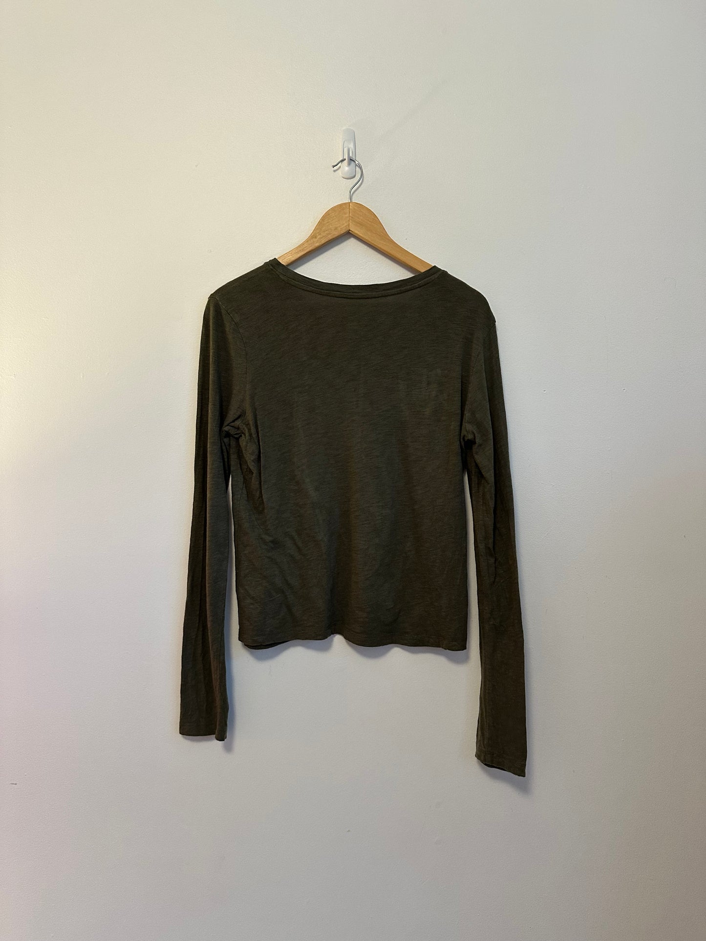 Z Supply Olive Green Slub Cotton Long Sleeve Crewneck T-Shirt | Size Medium