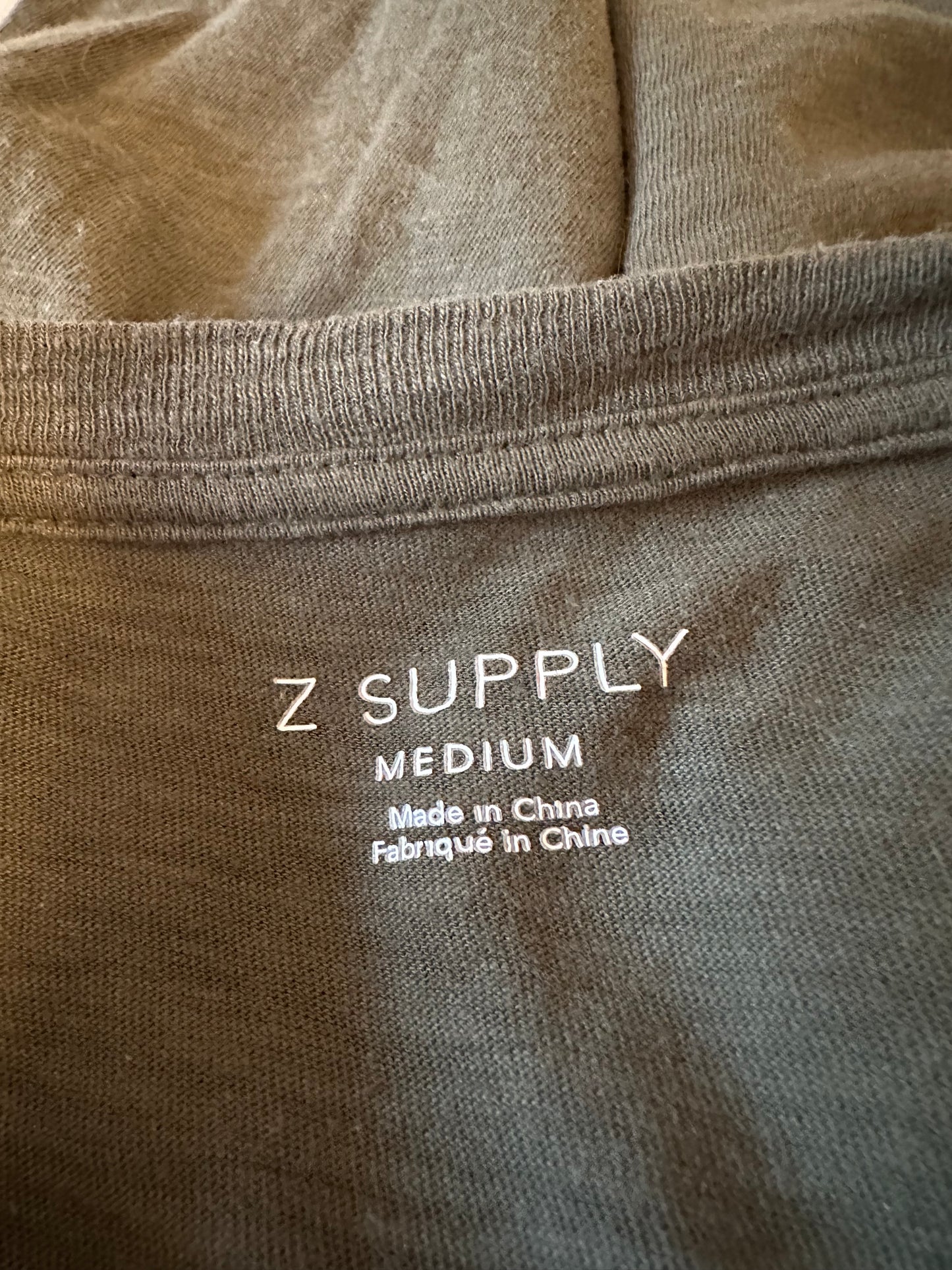 Z Supply Olive Green Slub Cotton Long Sleeve Crewneck T-Shirt | Size Medium