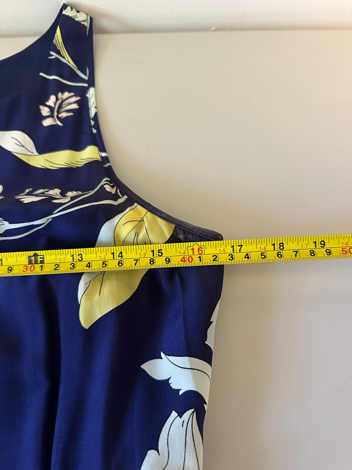 Yumi Kim Navy Blue Floral Silk Maxi Dress with High Neck and Slit | Size Medium