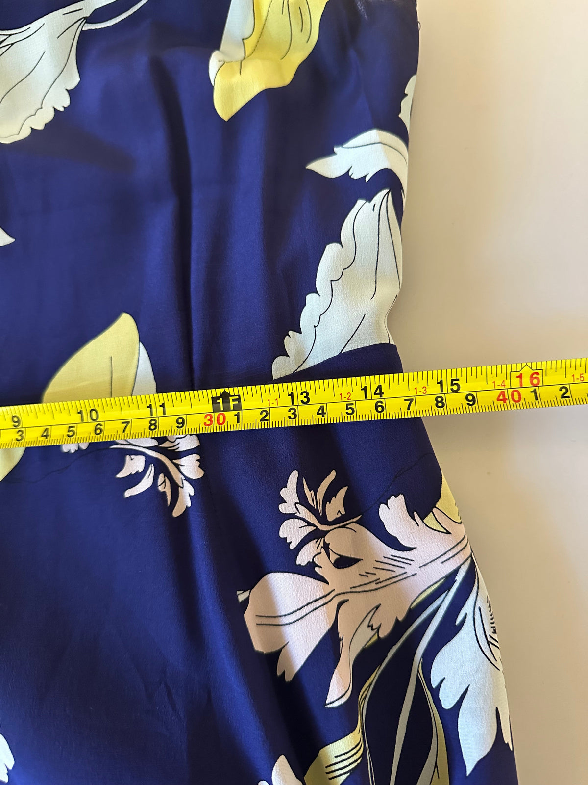 Yumi Kim Navy Blue Floral Silk Maxi Dress with High Neck and Slit | Size Medium
