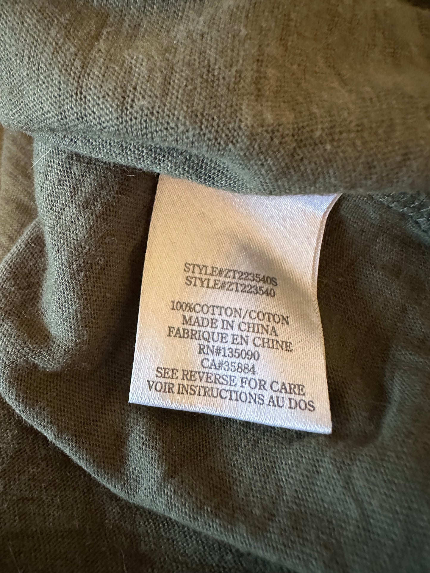 Z Supply Olive Green Slub Cotton Long Sleeve Crewneck T-Shirt | Size Medium