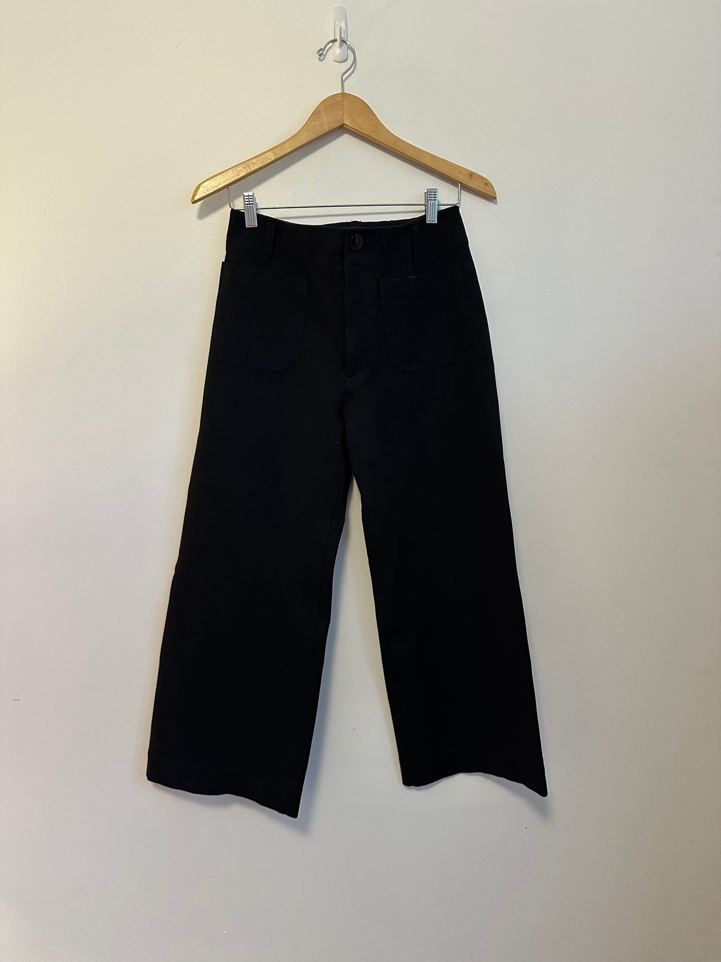 Maeve Colette Knit High-Rise Wide-Leg Cropped Pants in Black | Size 28