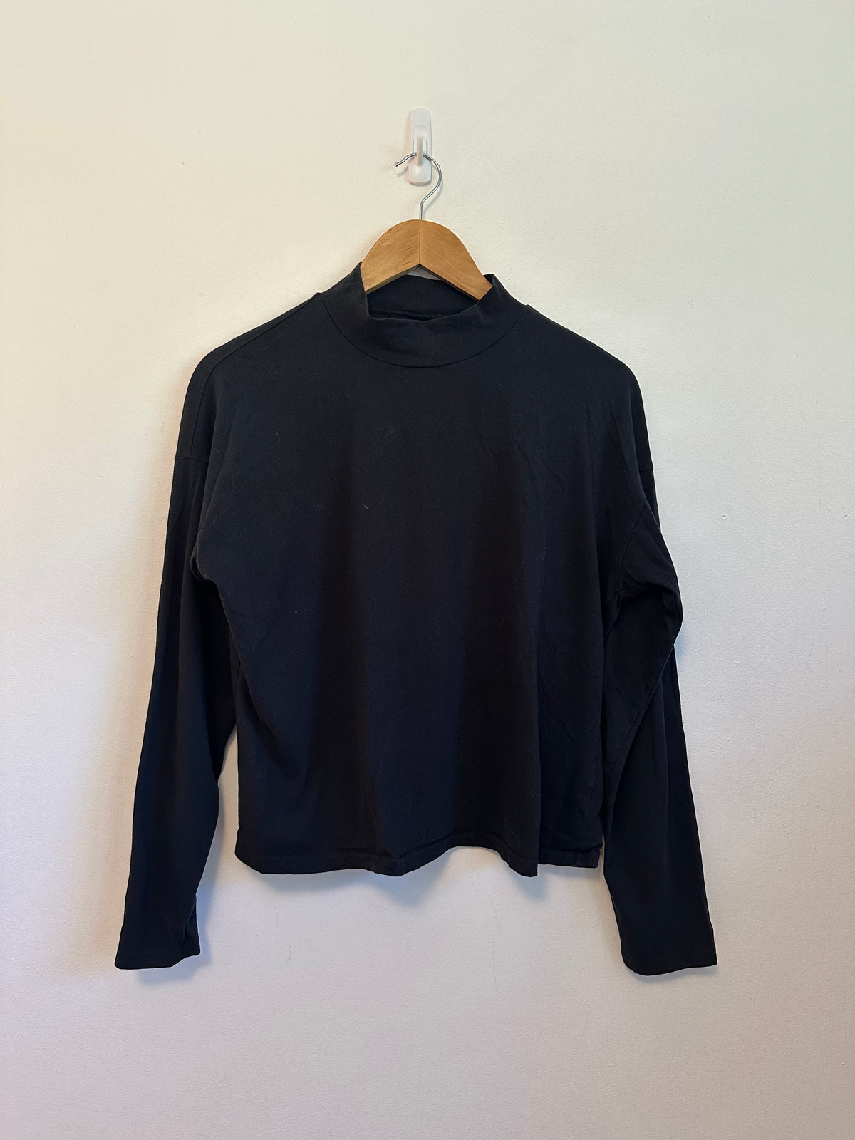 Everlane Black Cotton Mock Neck Long Sleeve Boxy Relaxed Top | Size Medium