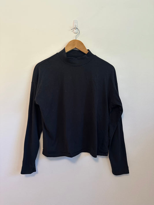 Everlane Black Cotton Mock Neck Long Sleeve Boxy Relaxed Top | Size Medium