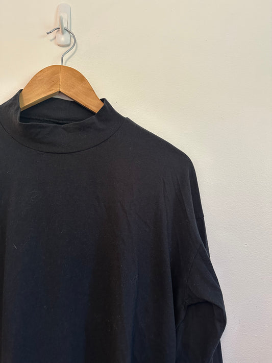 Everlane Black Cotton Mock Neck Long Sleeve Boxy Relaxed Top | Size Medium