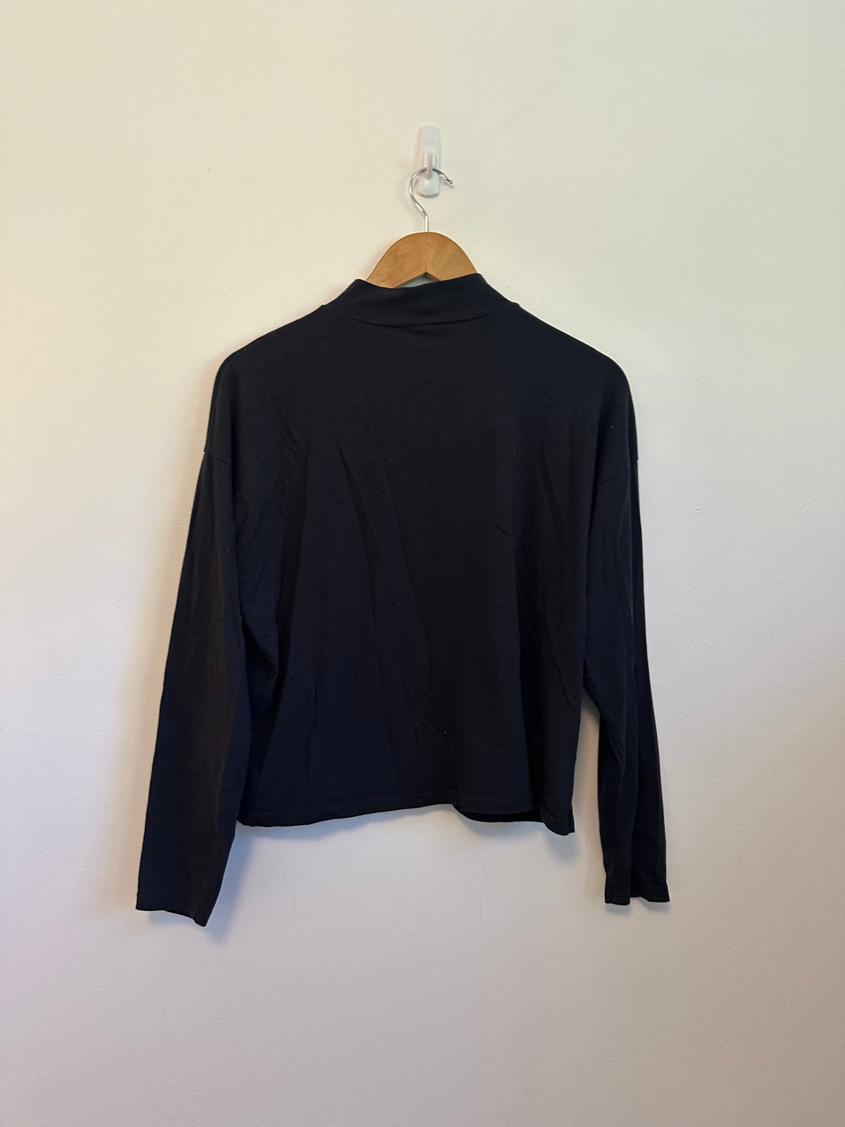 Everlane Black Cotton Mock Neck Long Sleeve Boxy Relaxed Top | Size Medium