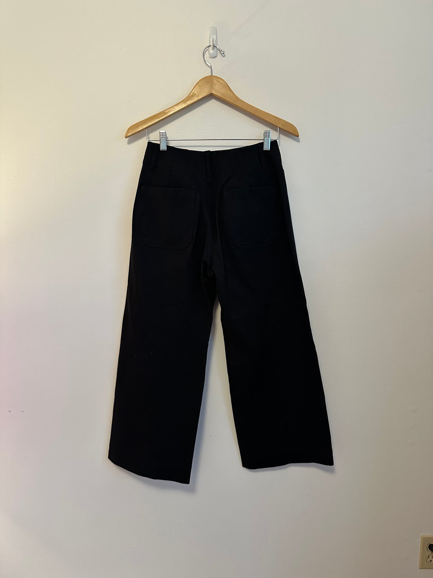 Maeve Colette Knit High-Rise Wide-Leg Cropped Pants in Black | Size 28