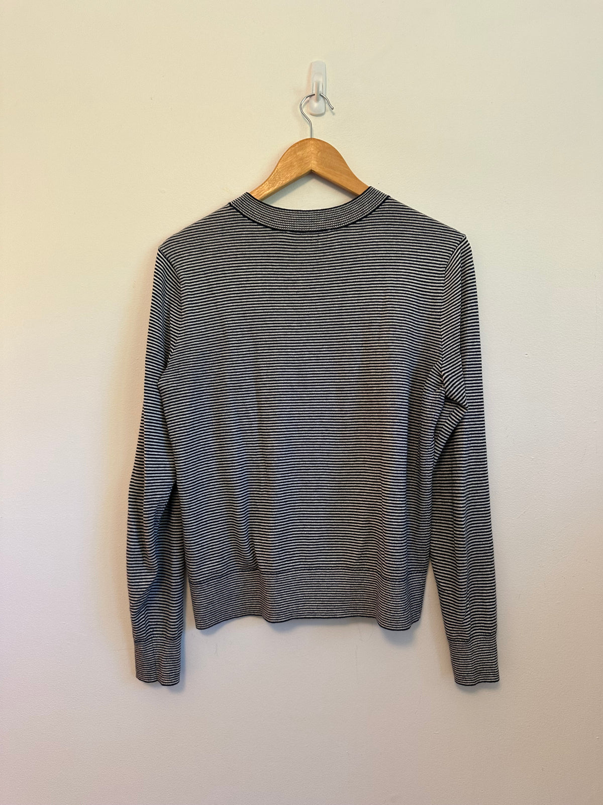 Everlane Organic Cotton Striped Crew Neck Sweater in Navy and White | Size Small