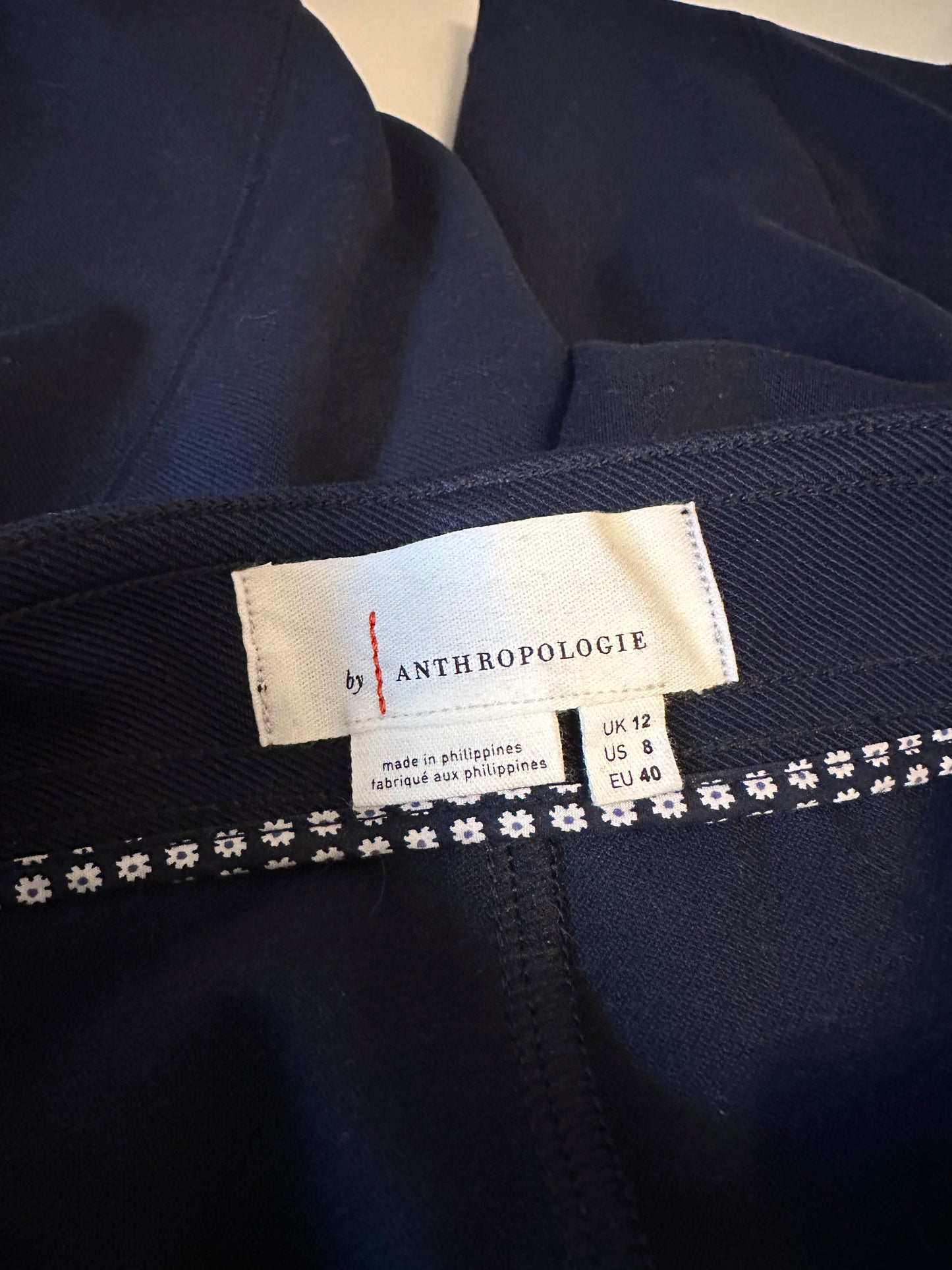 Anthropologie Bryson Button Front High Rise Tapered Leg Pants in Navy Blue | Size 8