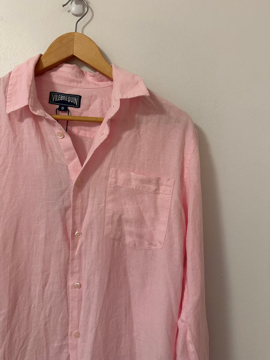 NWT Vilebrequin Caroubis Linen Regular Fit Shirt in Barbie Pink | Size Small