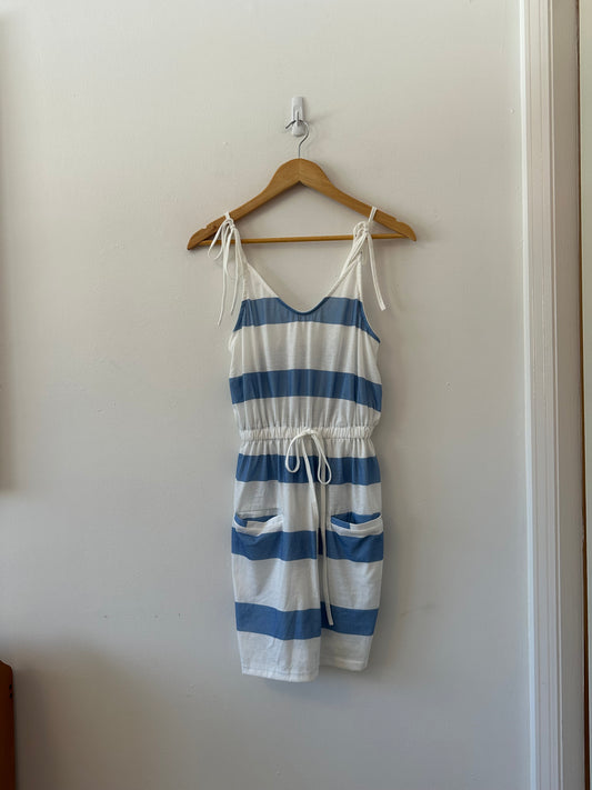 Unbranded Blue and White Stripe Mini Beach Dress | Size Small
