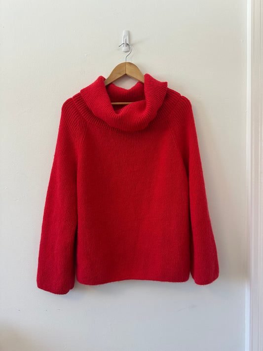 Unbranded Red Cowl Neck Oversized Soft Sweater | Size Small
