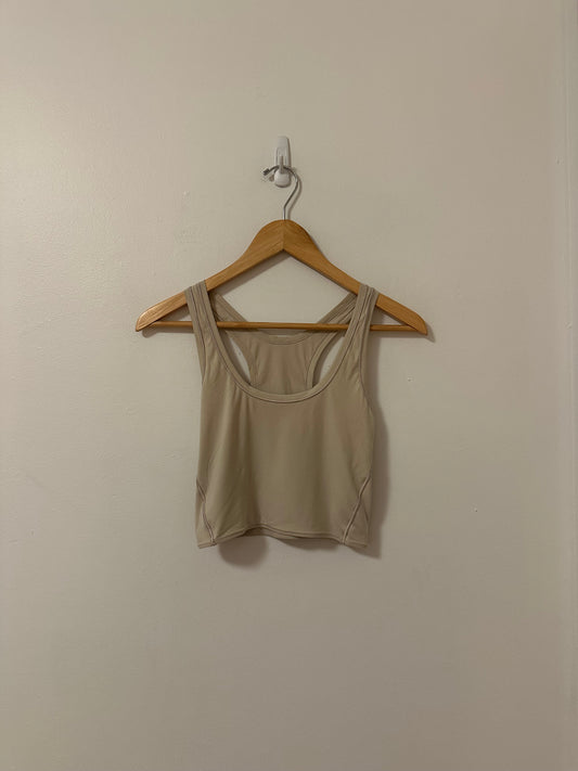 Tan Cropped Lightweight Racerback Tank Top with Seams