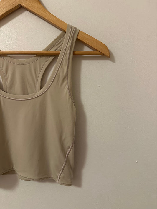 Tan Cropped Lightweight Racerback Tank Top with Seams