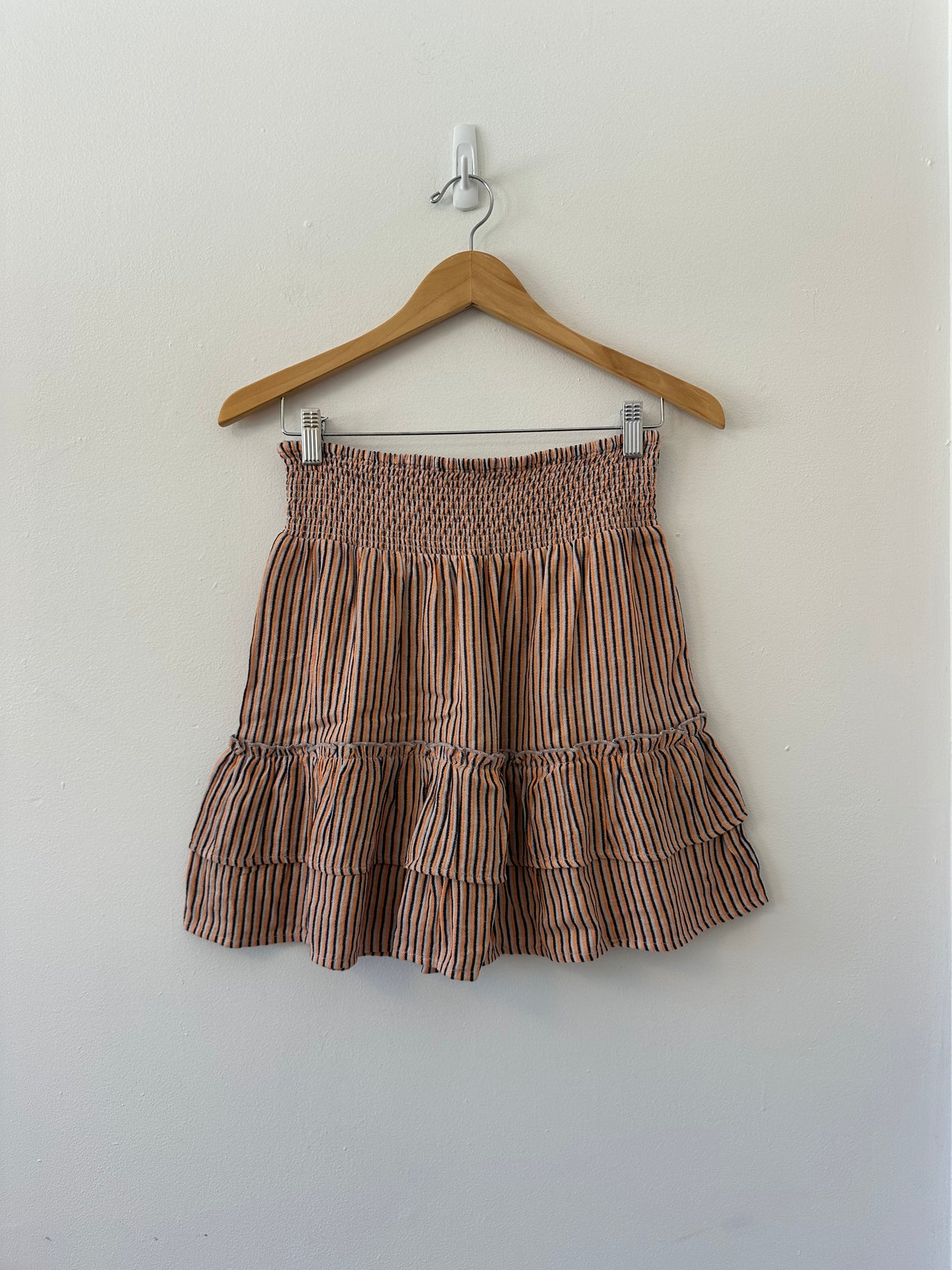 THML Striped Smocked Cotton Ruffle Mini Skirt | Size Small