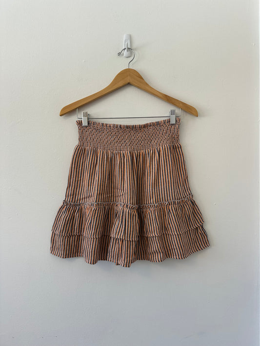 THML Striped Smocked Cotton Ruffle Mini Skirt | Size Small