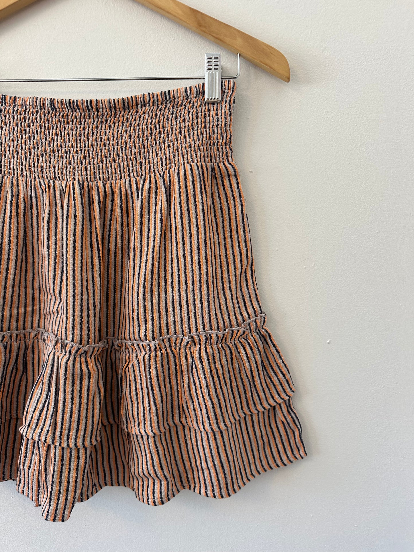 THML Striped Smocked Cotton Ruffle Mini Skirt | Size Small