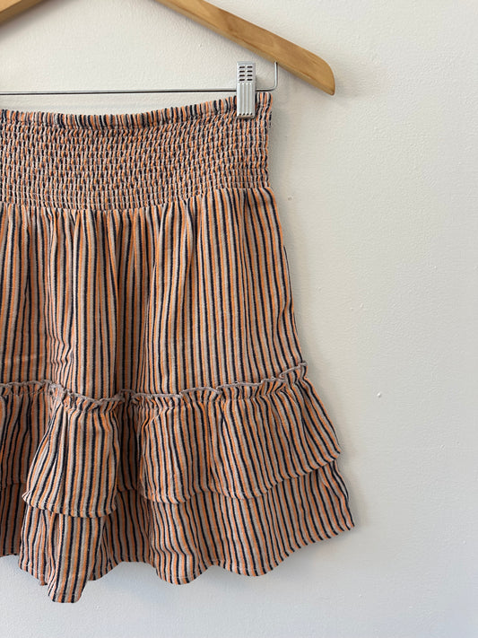 THML Striped Smocked Cotton Ruffle Mini Skirt | Size Small