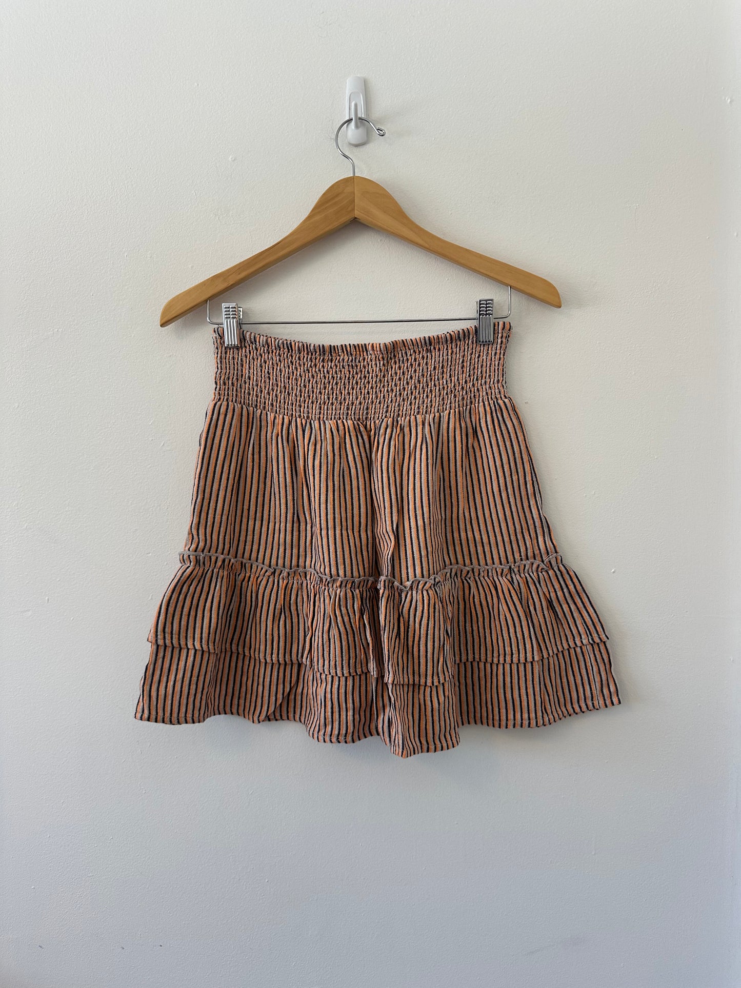 THML Striped Smocked Cotton Ruffle Mini Skirt | Size Small