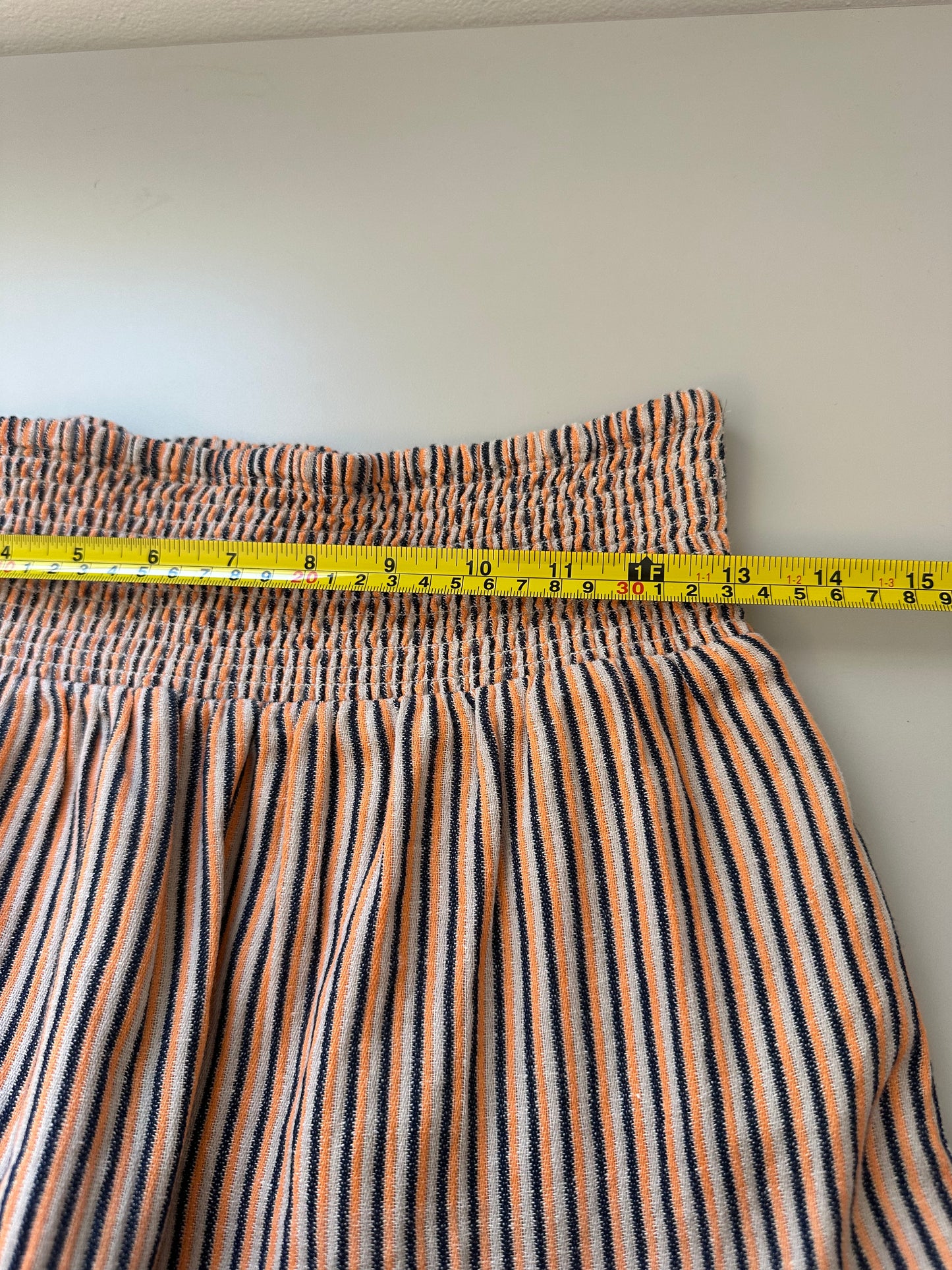 THML Striped Smocked Cotton Ruffle Mini Skirt | Size Small